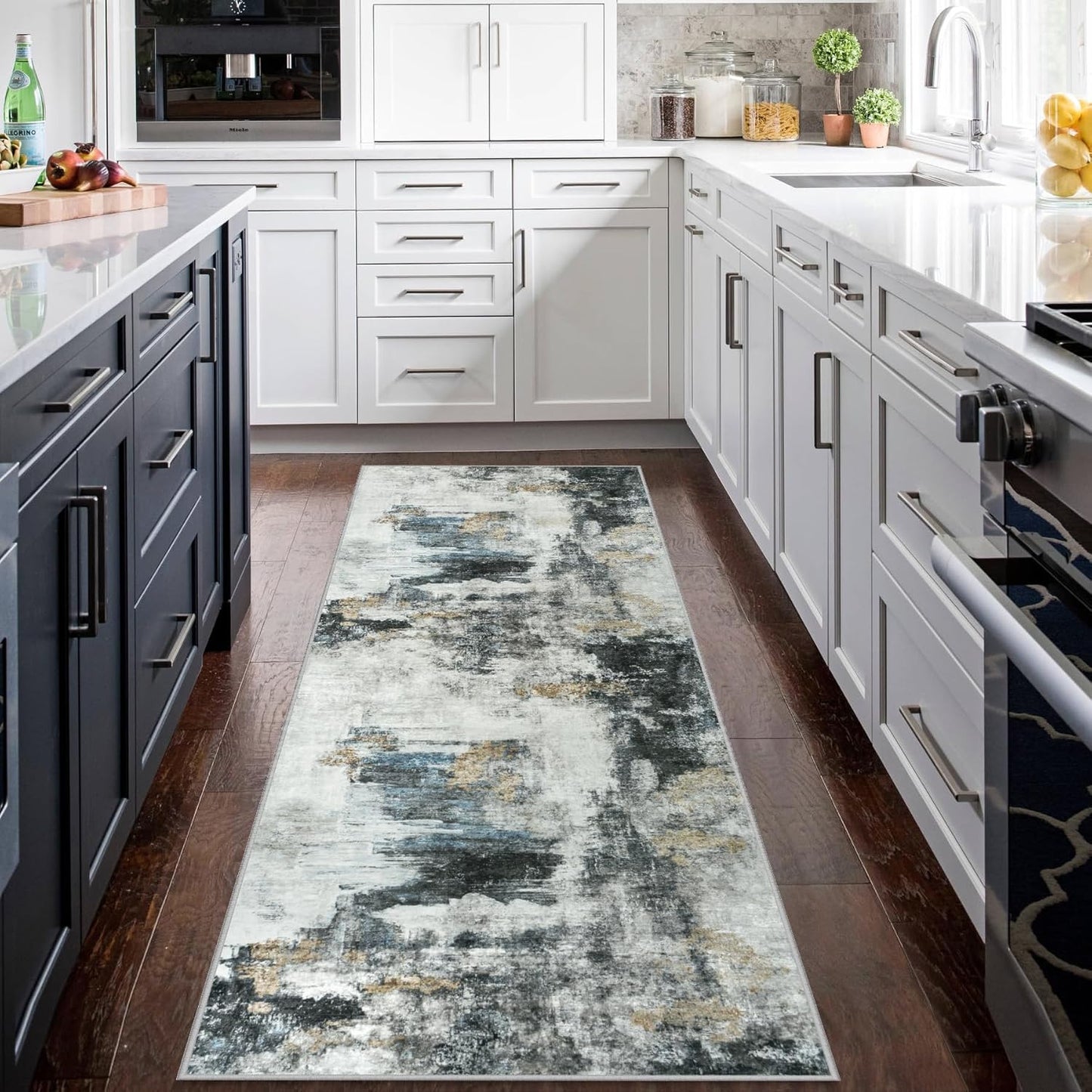 8x10 Area Rugs for Living Room Rug Washable: Abstract Large Rug for Dining Room Bedroom Carpet Non Slip 8 by 10 Indoor Modern Nursery Home Office Blue Grey