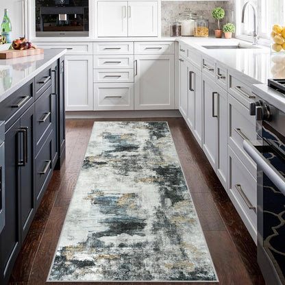 8x10 Area Rugs for Living Room Rug Washable: Abstract Large Rug for Dining Room Bedroom Carpet Non Slip 8 by 10 Indoor Modern Nursery Home Office Blue Grey