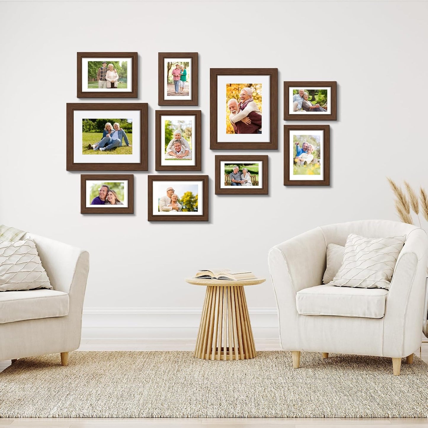 Povrgive Picture Frames, Made of Real Glass and Wooden Frame, Gallery Photo Frames Set of 10 for Collage Wall Decor, Multi Sizes Including 8x10, 5x7, 4x6 for Mounting or Tabletop Display, Wood