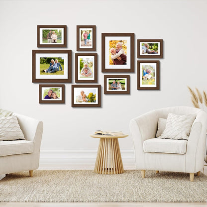 Povrgive Picture Frames, Made of Real Glass and Wooden Frame, Gallery Photo Frames Set of 10 for Collage Wall Decor, Multi Sizes Including 8x10, 5x7, 4x6 for Mounting or Tabletop Display, Wood