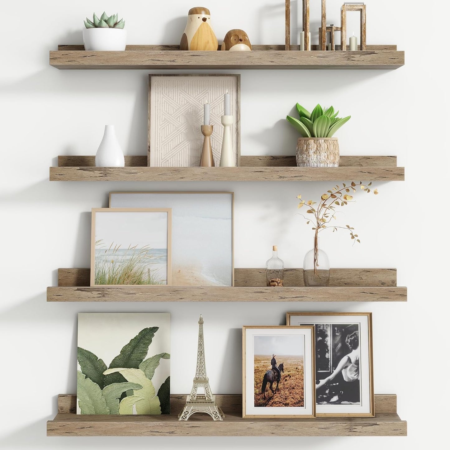 FLYJOE Floating Picture Ledge Shelves for Wall Set of 4, 48 Inch Wall Shelves with Lip Long Large Nursery Book Shelf for Toys Storage Kids Bookshelf Wall Mounted Living Room Bedroom Decor Frames