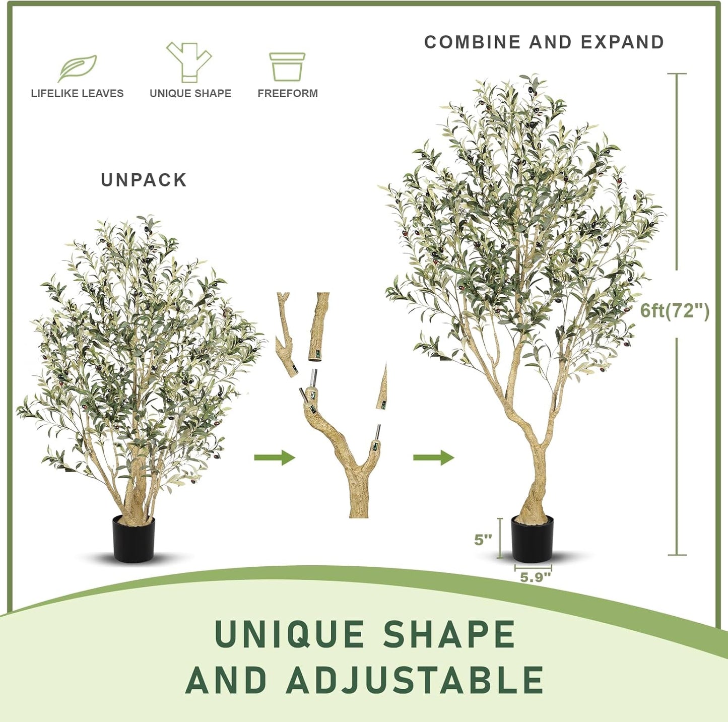 LYERSE Olive Trees Artificial Indoor - Faux Olive Tree 7ft with Large Olive Branches and Lifelike Fruits - Fake Olive Tree for Modern Home Office House Living Room Decor
