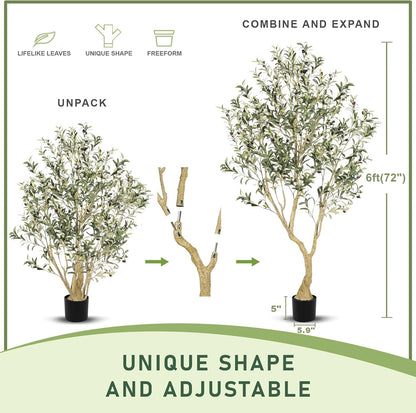 LYERSE Olive Trees Artificial Indoor - Faux Olive Tree 7ft with Large Olive Branches and Lifelike Fruits - Fake Olive Tree for Modern Home Office House Living Room Decor