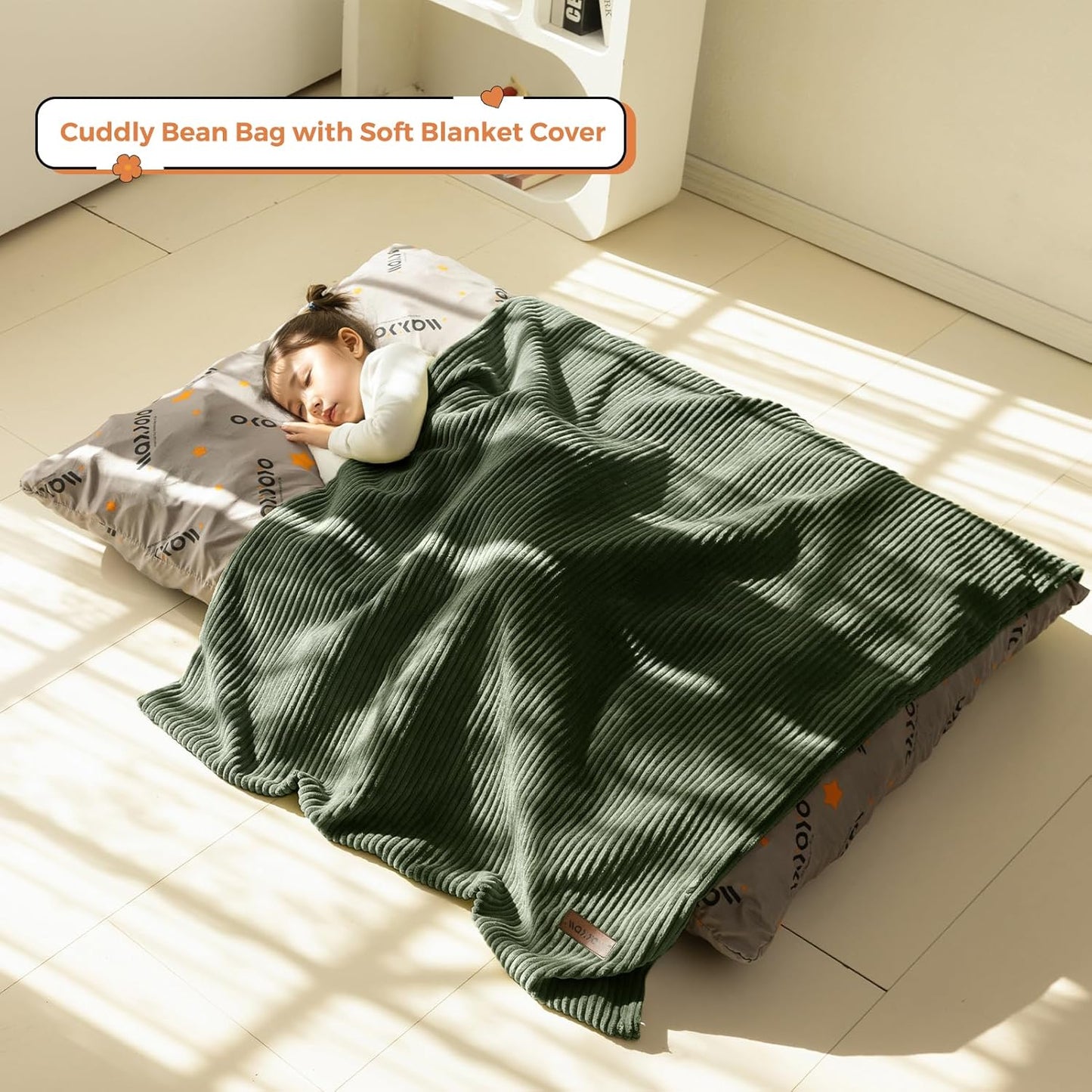 MAXYOYO 3 in 1 Kids Bean Bag Chair Couch, Convertible Chair Folds from Bean Bag to Lounger, Child Floor Sofa for Gaming, Reading, Floor Mattress with High-Density Foam Filling
