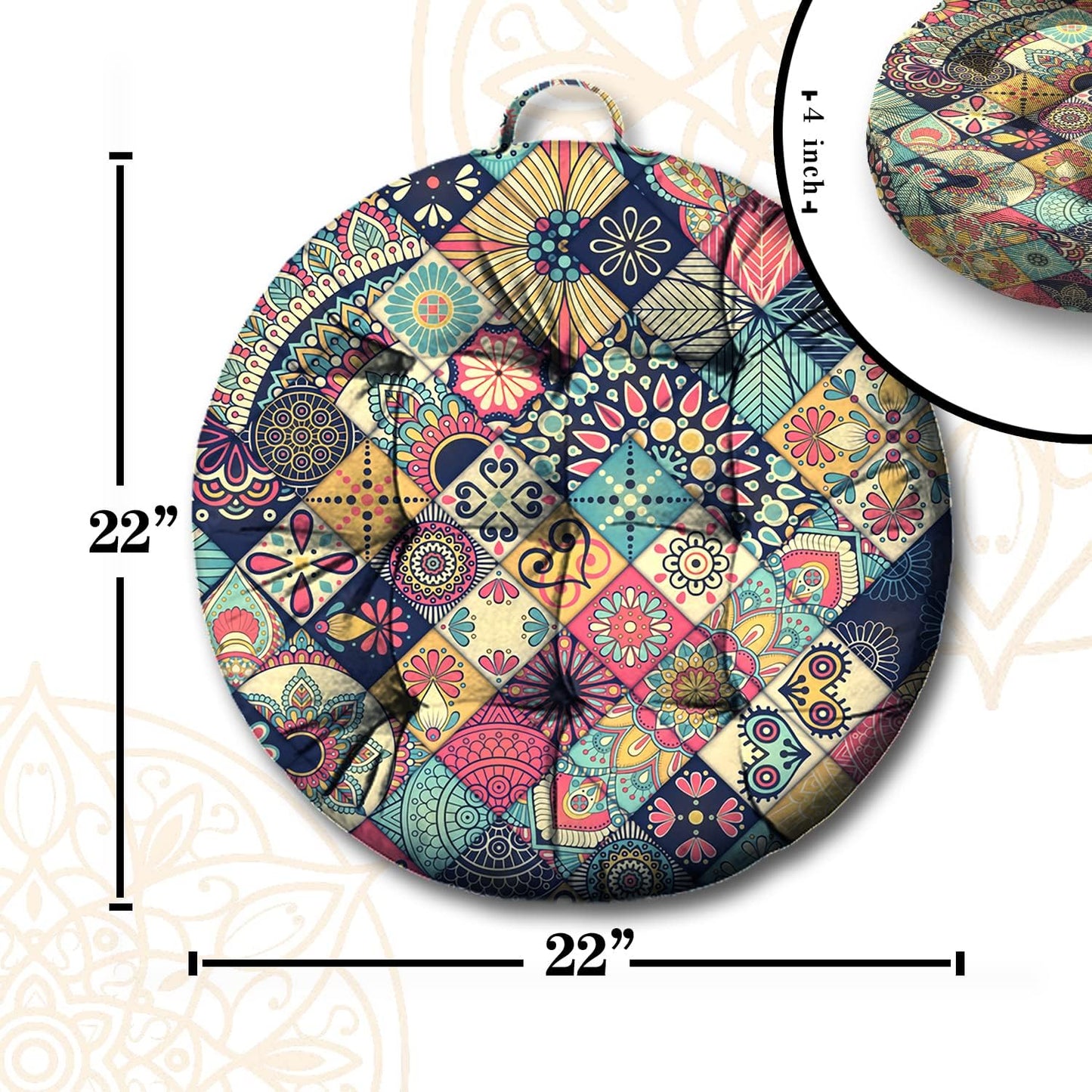 Mandala Meditation Cushion, Boho Meditation Mat, Meditation Pillows for Sitting on Floor, Cushions for Sitting in Home and Outdoor, Square Floor Pillow Cushion Seating for Yoga Accessories 22'' X 22''