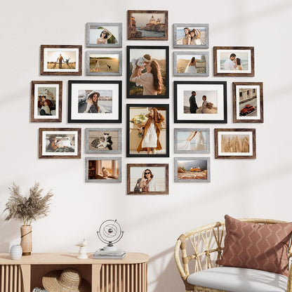 Vittanly 20 Pack Picture Frames Collage Wall Decor, Multi Sizes Including 4pcs 8x10, 8pcs 5x7 and 8pcs 4x6 Photo Frames, Gallery Frame Set for Wall or Tabletop Display, Black, Brown and Dark Grey