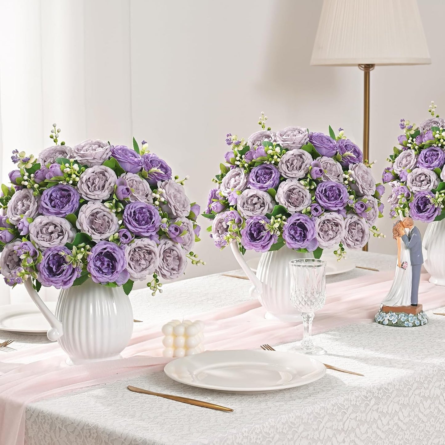 MARTINE MALL 2 Packs Peonies Artificial Flowers, Light Pink Artificial Peonies, Silk Peonies Flowers Fake Peonies Artificial Flowers Peonies Bouquet for Centerpiece Table Wedding Party Home Decor