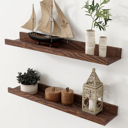 Axeman Oak Picture Ledge Shelf, 48 Inch Floating Shelves Set of 2, Solid Oak Wood Wall Shelves with Lip, Wall Decor Storage for Bedroom Living Room Bathroom Kitchen Nursery Photo Picture, Natural Oak
