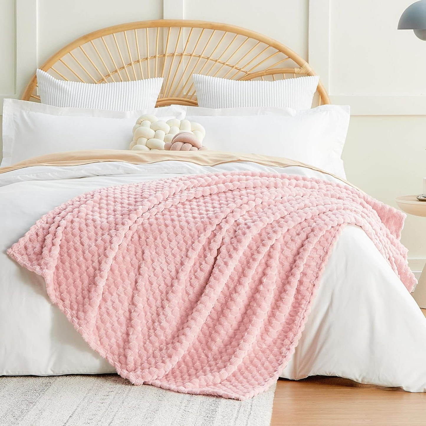 EXQ Home Fleece Throw Blanket for Couch or Bed - 3D Imitation Turtle Shell Jacquard Decorative Blankets - Cozy Soft Lightweight Fuzzy Flannel Blanket Suitable for All Seasons(50"×60",Beige)