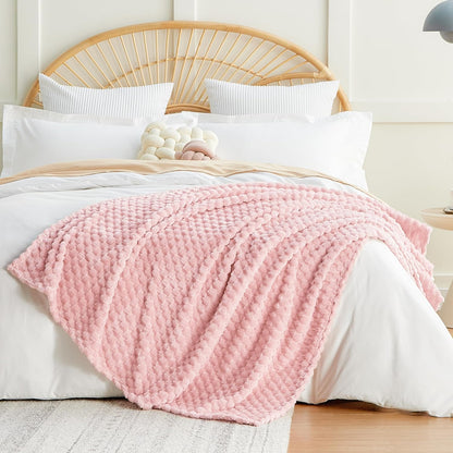 EXQ Home Fleece Throw Blanket for Couch or Bed - 3D Imitation Turtle Shell Jacquard Decorative Blankets - Cozy Soft Lightweight Fuzzy Flannel Blanket Suitable for All Seasons(50"×60",Beige)