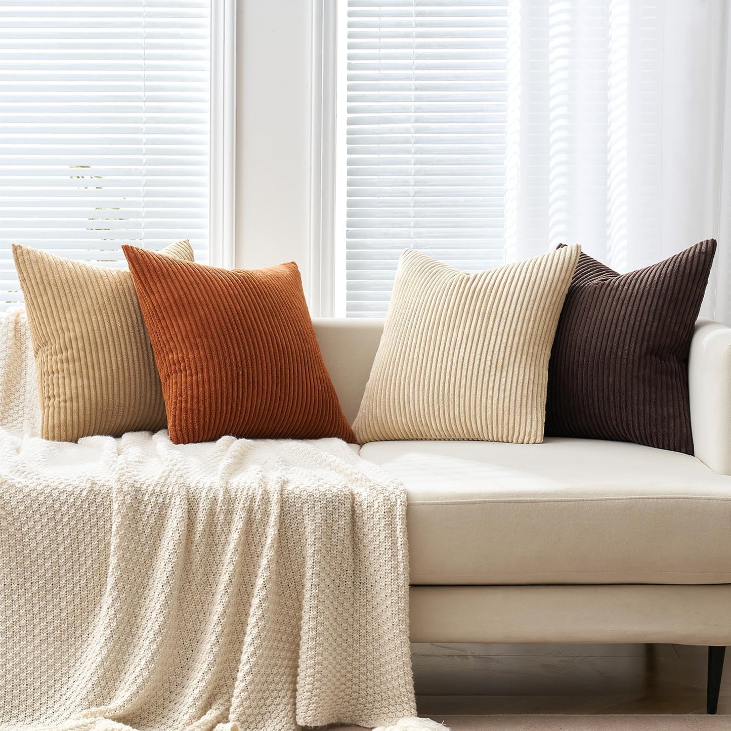 MIULEE Boho Farmhouse Sage Green Throw Pillow Covers 18x18 Inch Set of 4 Mordern Nordic Cushion Covers Soft Corduroy Spring Home Decor for Couch Bed Sofa Living Room Forest Green