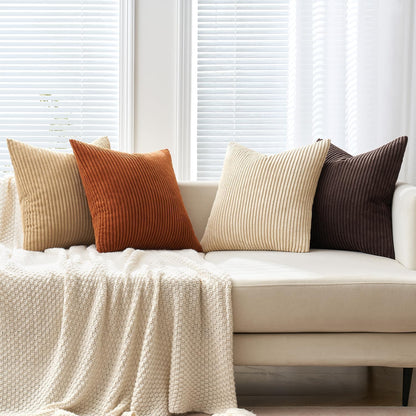 MIULEE Boho Farmhouse Sage Green Throw Pillow Covers 18x18 Inch Set of 4 Mordern Nordic Cushion Covers Soft Corduroy Spring Home Decor for Couch Bed Sofa Living Room Forest Green
