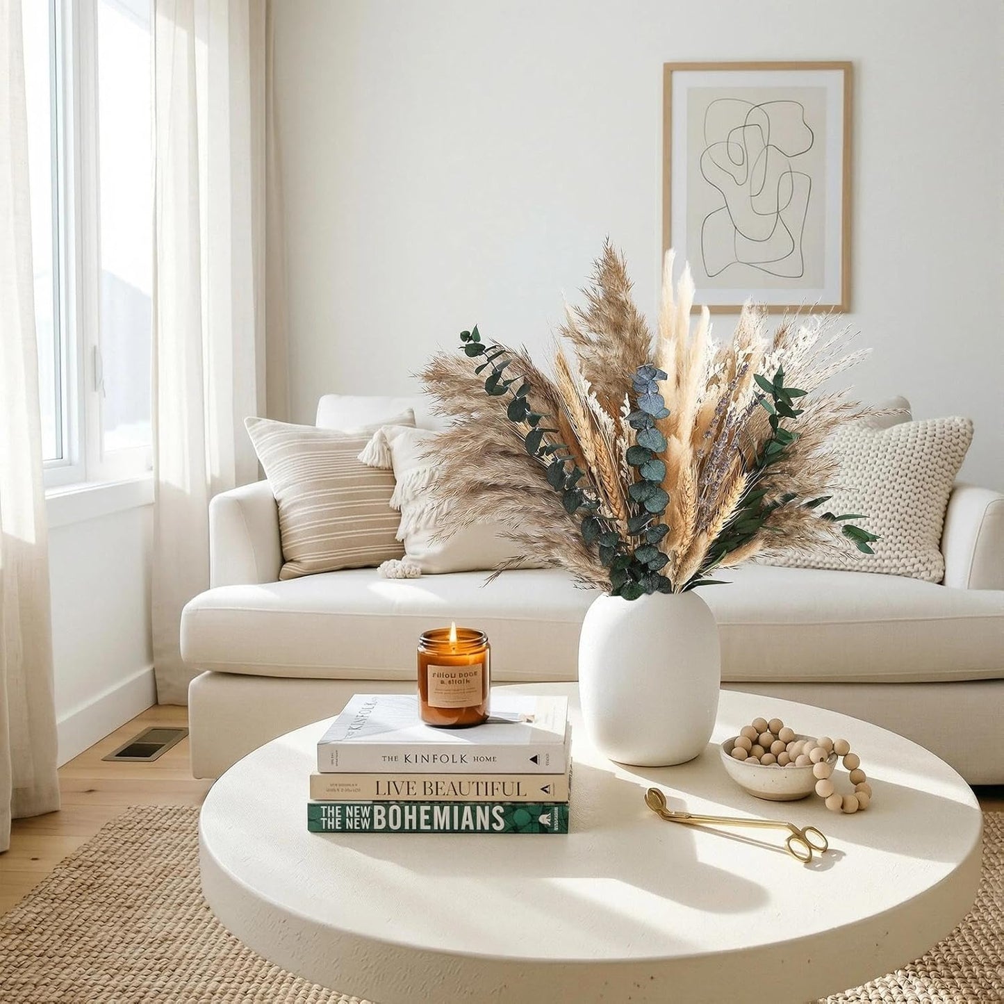 N&T NETING Dried Pampas Grass Decor- White Pampas Grass, Brown Pampas, Bunny Tail, Reed, Fluffy Dried Pompas Grass Flower for Home Wedding Table Vase Boho Modern Decor, 75Pcs