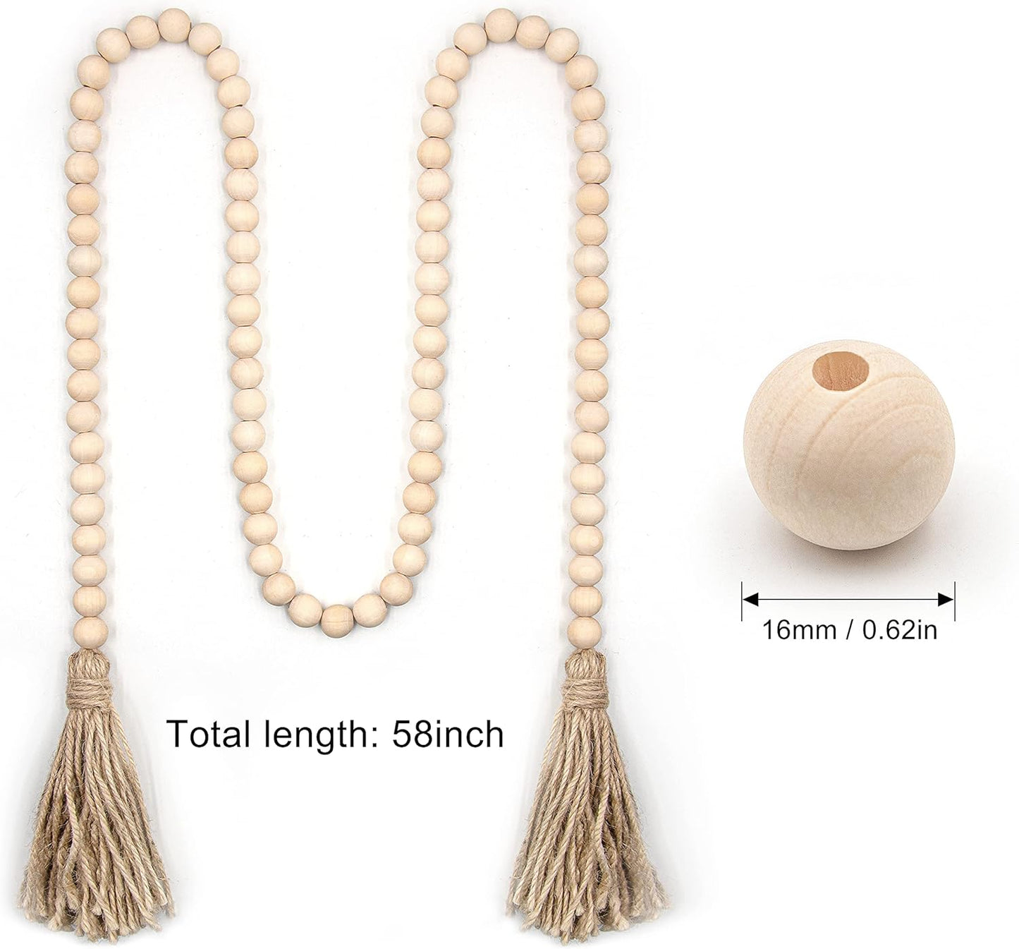LSKYTOP 60 Inches Wood Bead Garland,Wooden Beads with Tassels,Farmhouse Beads Rustic Prayer Beads Boho Beads for Farmhouse Tiered Tray Coffee Table Mantel Decor (1 Pack)