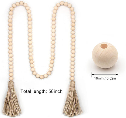 LSKYTOP 60 Inches Wood Bead Garland,Wooden Beads with Tassels,Farmhouse Beads Rustic Prayer Beads Boho Beads for Farmhouse Tiered Tray Coffee Table Mantel Decor (1 Pack)