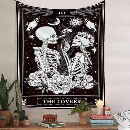 Naykow Skull Tapestries Black and White Skeleton Gothic Grunge Dark Witchy Wall Hanging Decor Tapestry for Bedroom Aesthetic Alt Room (30x40 inches vertical)