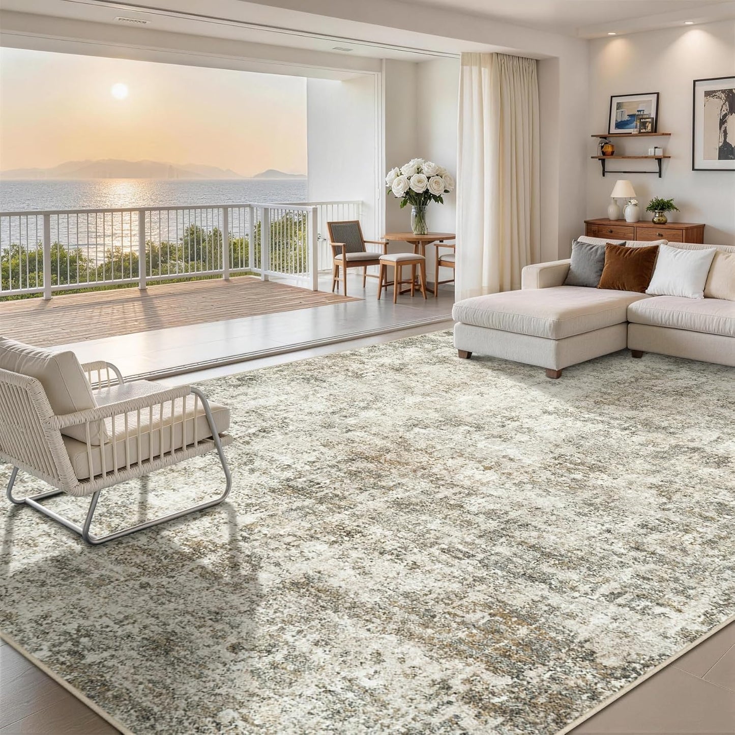 8x10 Area Rugs for Living Room Rug Washable: Abstract Large Rug for Dining Room Bedroom Carpet Non Slip 8 by 10 Indoor Modern Nursery Home Office Blue Grey