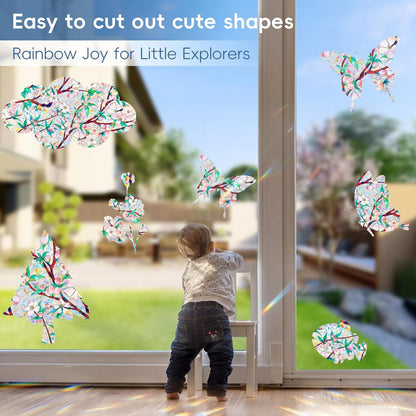 Dwersty Rainbow Window Privacy Film with Cutting Reference Line, 3D Decals Stained Glass Clings, Static Cling Sticker, Suncatcher Windows Cover Tint for Home, 17.5 Inch x 78.74 Inch