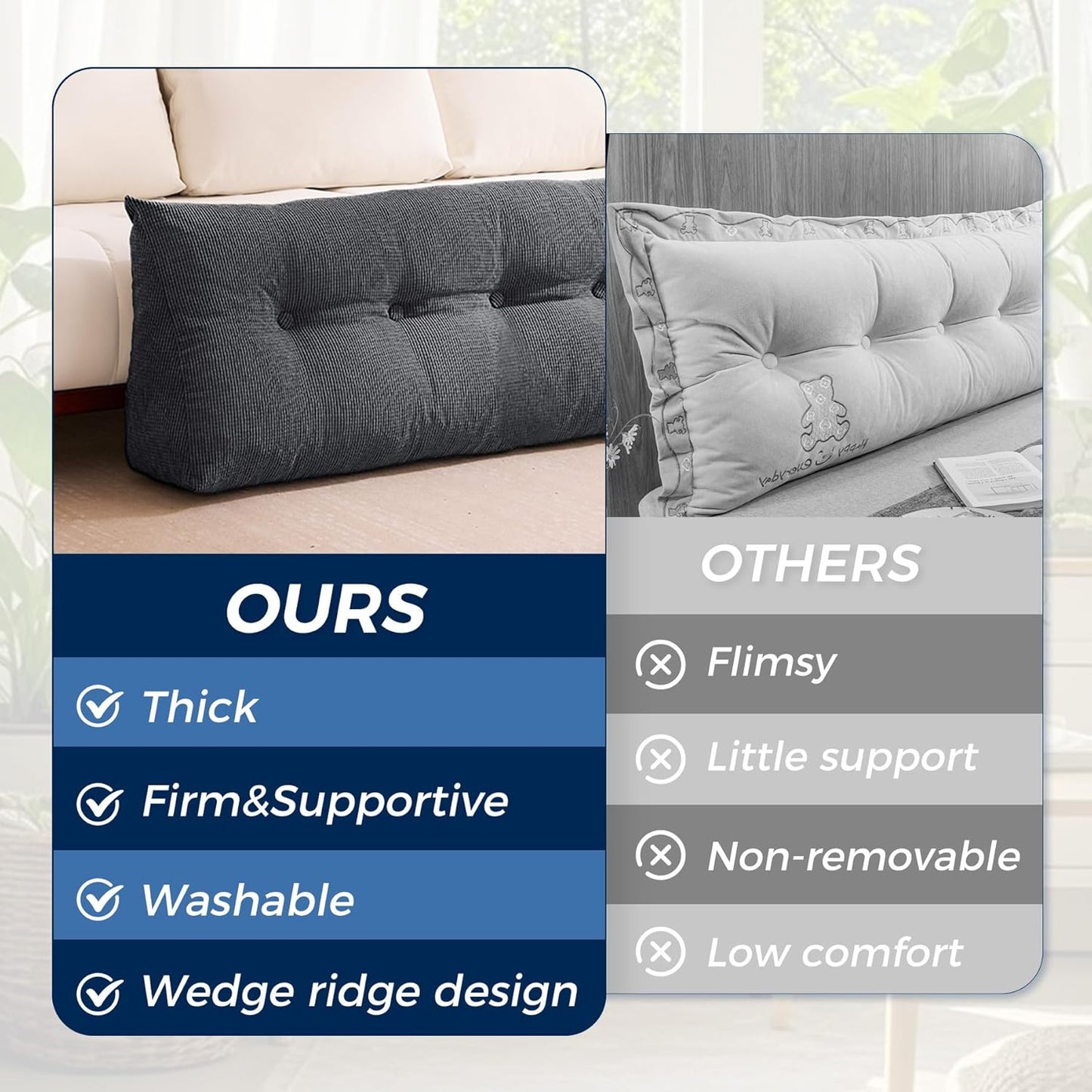 IASEAHK Headboard Pillow Queen, Triangle Pillows for Headboard, Head Board Backrest Wedge Pillow for Reading Sitting Working, Daybed Pillows with Removable Cover for Bed Dorm Sofa, Dark Grey