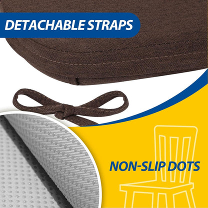 AAAAAcessories D-Shaped Chair Cushions, 2" Thick Dining Chair Pads with Ties and Removable, Machine-Washable Cover, 17" x 16", Set of 4, Oatmeal Beige - Colors A