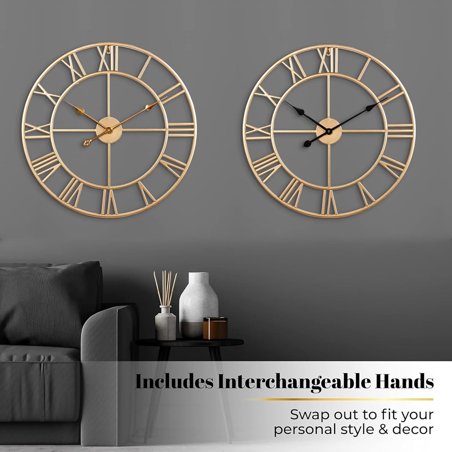 CLXEAST 30 Inch Large Wall Clock Modern, Oversized Roman Numeral Decorative Black Metal Wall Clock for Living Room Decor,House Warming Gifts New Home