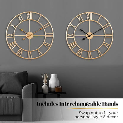 CLXEAST 30 Inch Large Wall Clock Modern, Oversized Roman Numeral Decorative Black Metal Wall Clock for Living Room Decor,House Warming Gifts New Home