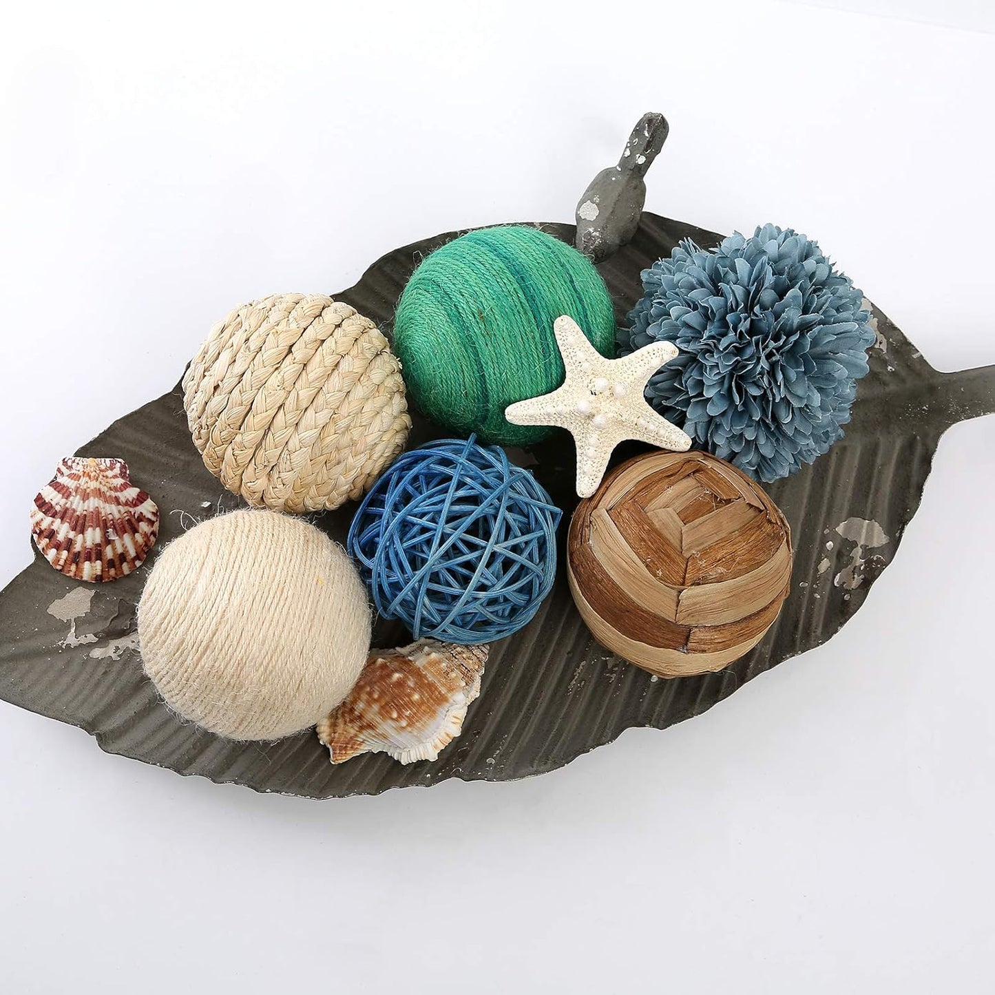 6pcs 3.5inch Woven Wicker Rattan Balls Decorative Ball Twig Orbs Green Orbs Vase Bowl Filler for Tabletop Decor (Beige White)
