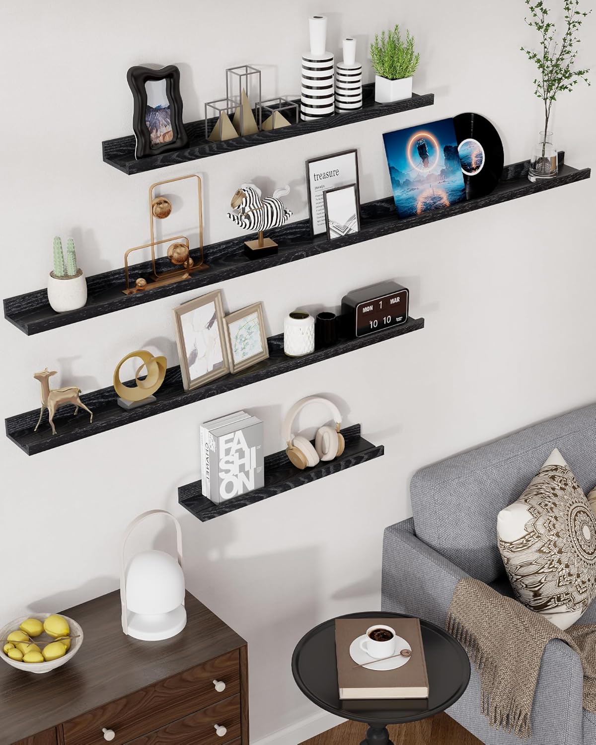 Axeman Oak Picture Ledge Shelf, 48 Inch Floating Shelves Set of 2, Solid Oak Wood Wall Shelves with Lip, Wall Decor Storage for Bedroom Living Room Bathroom Kitchen Nursery Photo Picture, Natural Oak