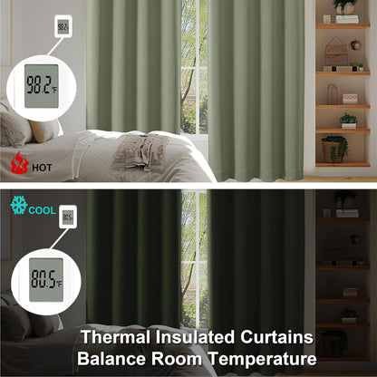 Simplebrand Ava Sage Green Blackout Curtains for Bedroom 63 Inch Length 2 Panels Set, Solid Thermal Insulated Energy Saving Rod Pocket Window Treatment Curtains Blackout Drapes, W40 x L63 Inch, Sage - Colors A