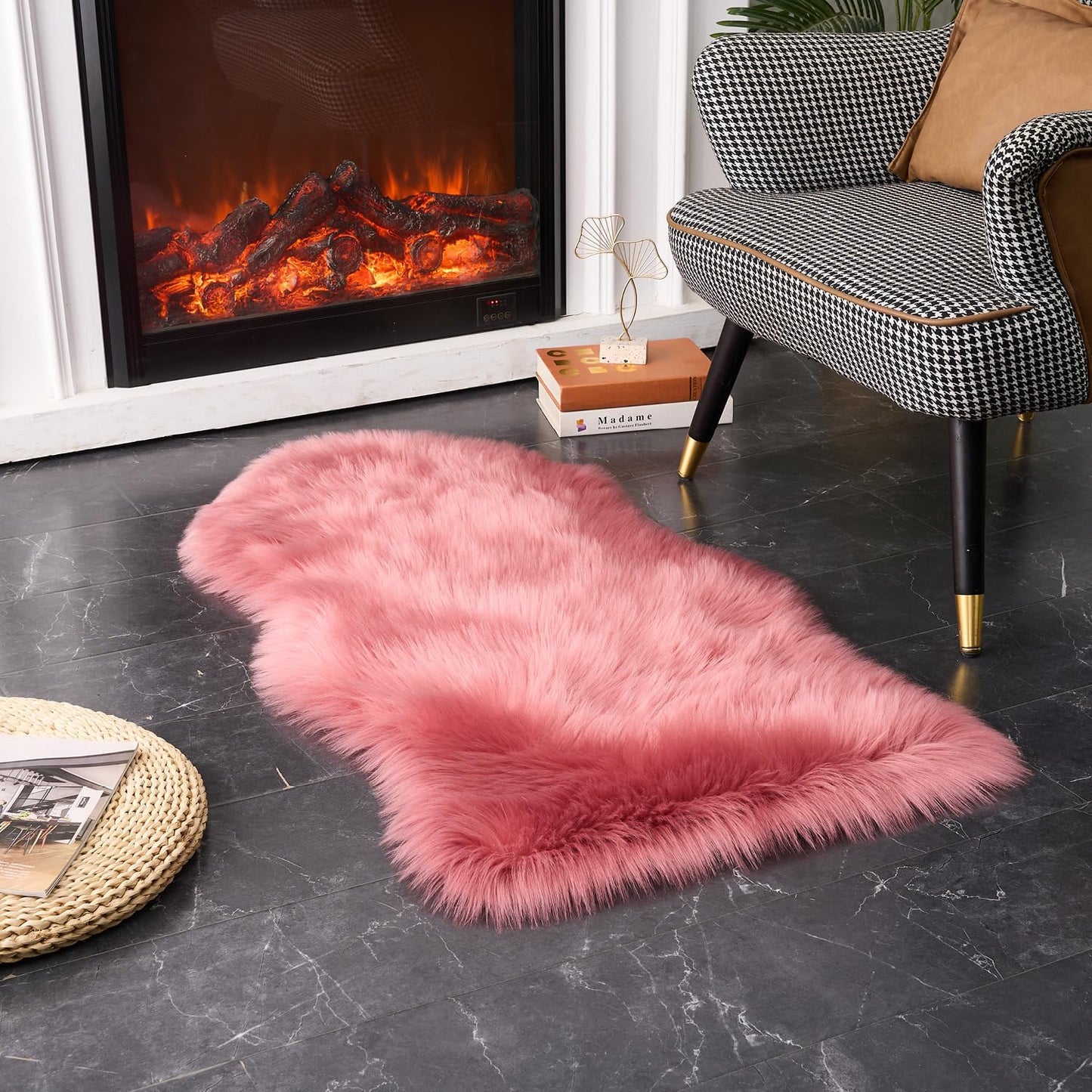EasyJoy Ultra Soft Fluffy/Fuzzy Shaggy Area Rug Faux Fur Chair Cover Seat Pad for Bedroom Floor Sofa Living Room (2 x 6 ft Sheepskin, Beige)