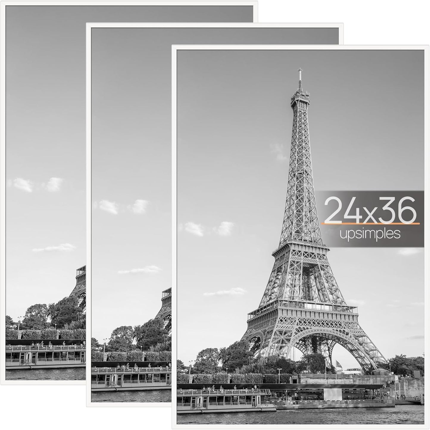 upsimples 18x24 Picture Frame Black 3 Pack, Scratch-Proof Poster Frames 18 x 24 for Photo Gallery - Slide-In Strips, Horizontal or Vertical Wall Mounting