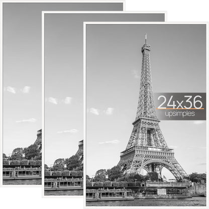upsimples 24x36 Poster Frame Black 3 Pack, Scratch-Proof Picture Frames 24 x 36 for Photo Gallery - Slide-In Strips, Horizontal or Vertical Wall Mounting