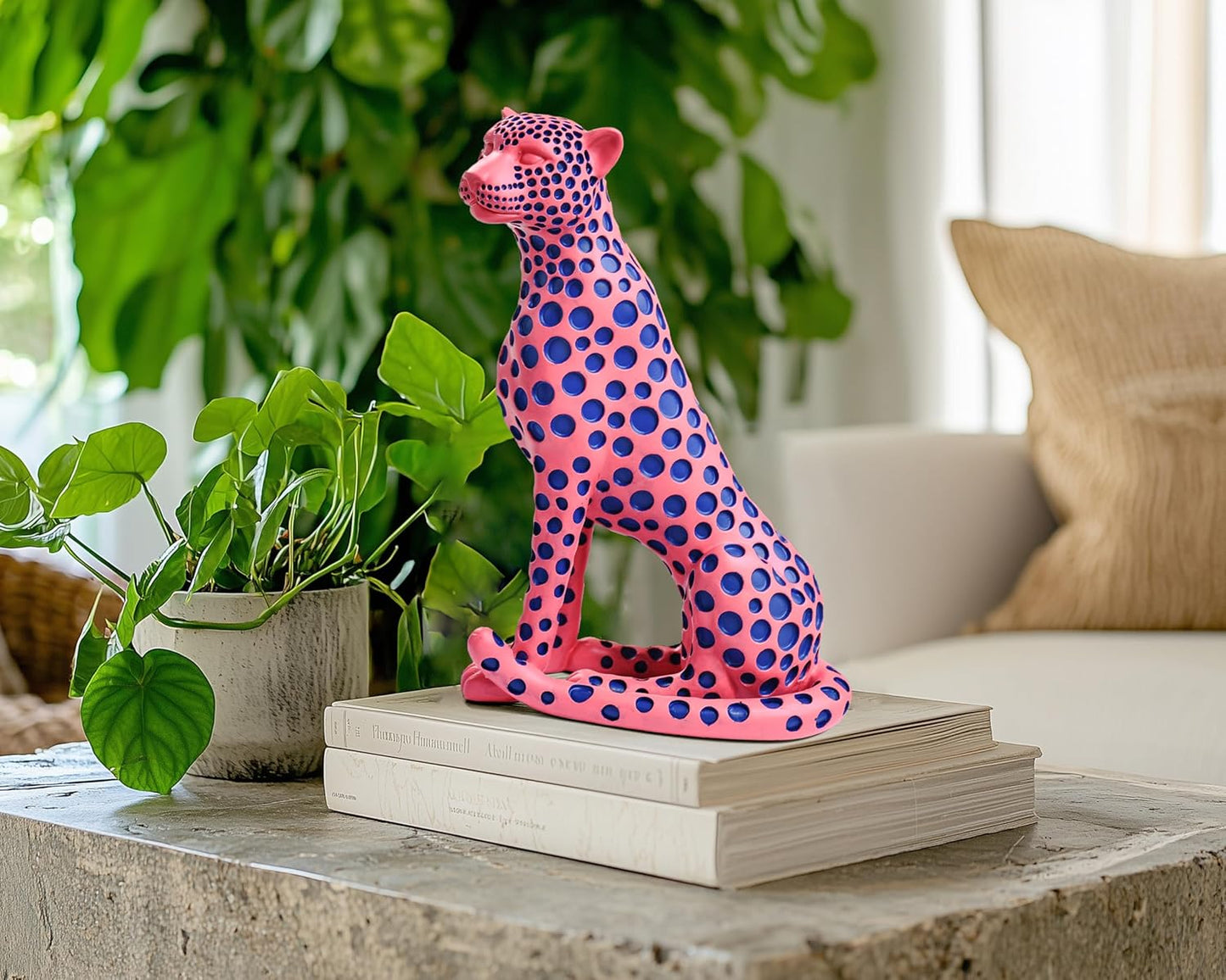 Quoowiit Bird Figurine, Modern Sculpture and Statues for Home Decor, Animal Statues for Bookshelf, Table, Entryway, Fireplace, Resin Decorative Sculpture with Chic Polka Dots Art Design (White)