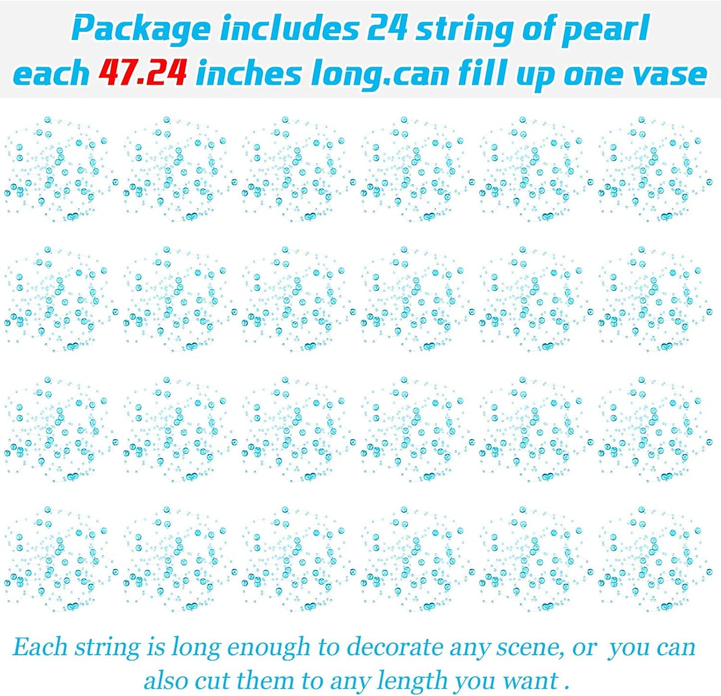 Tondiamo 24 Pcs Artificial Pearl String for Floating Candle Faux Pearls Beads String Garland Centerpiece Decoration for Vases Filler Wedding Spring Holiday Party Decor(Gold)