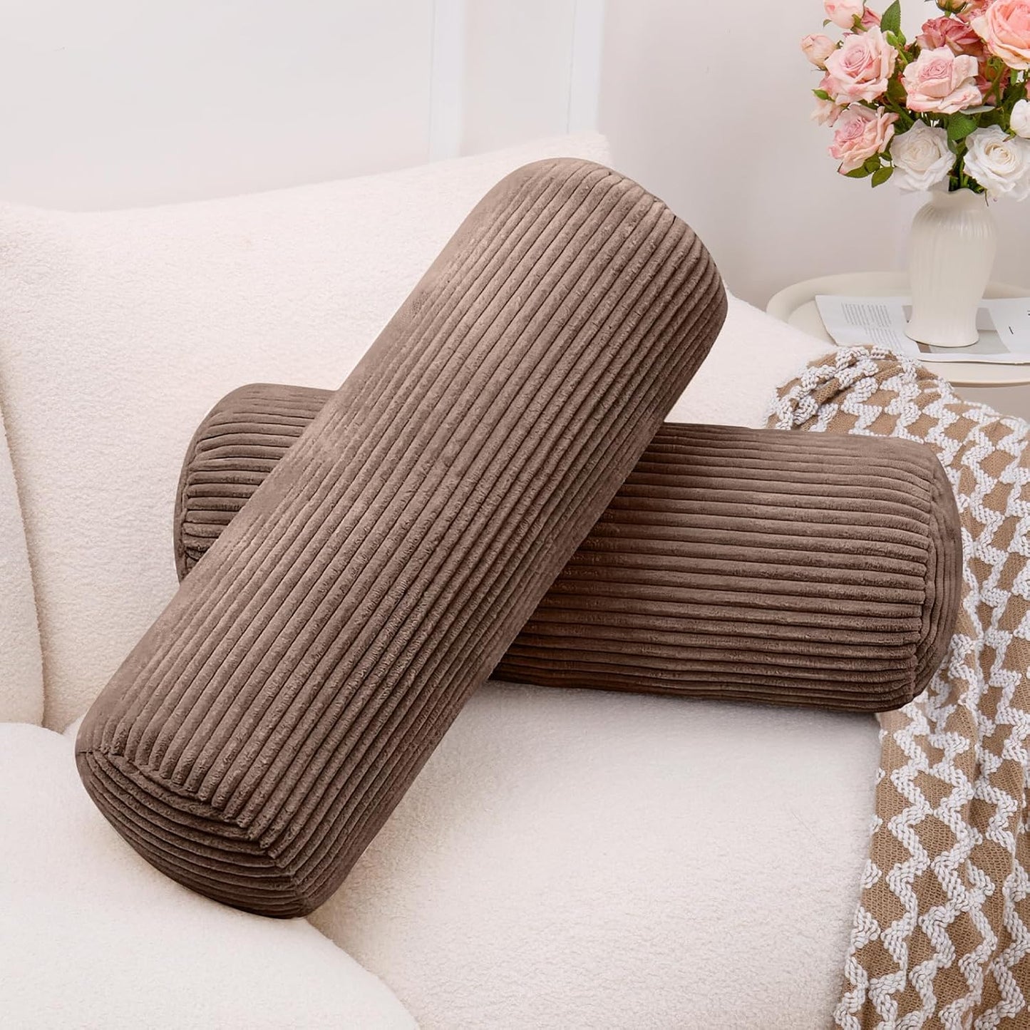 1 MIDDLE ONE Body Pillow, Memory Foam Body Pillows for Adults Sleeping, Decorative Bolster Pillow for Bed & Couch, Long Cylinder Tube Round Pillow, 24x7.87 Inches, Set of 2 (Light Grey)