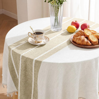 Softalker Outdoor Tablecloth Rectangle, Waterproof Linen Cotton Farmhouse Table Cloths with Tassel, Heavy Weight Wrinkle Free Boho Table Cover for Picnic Camping Dining - 55 x 70 Inch, Coffee Lines
