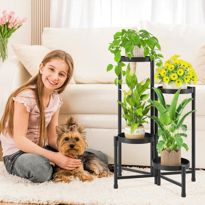 iDavosic.ly Plant Stand Indoor Outdoor, 5 Tier Corner Metal Flower Display Holder Shelf, Folding Tall Orchid Rack for Patio Balcony Porch Garden Living Room House, Black