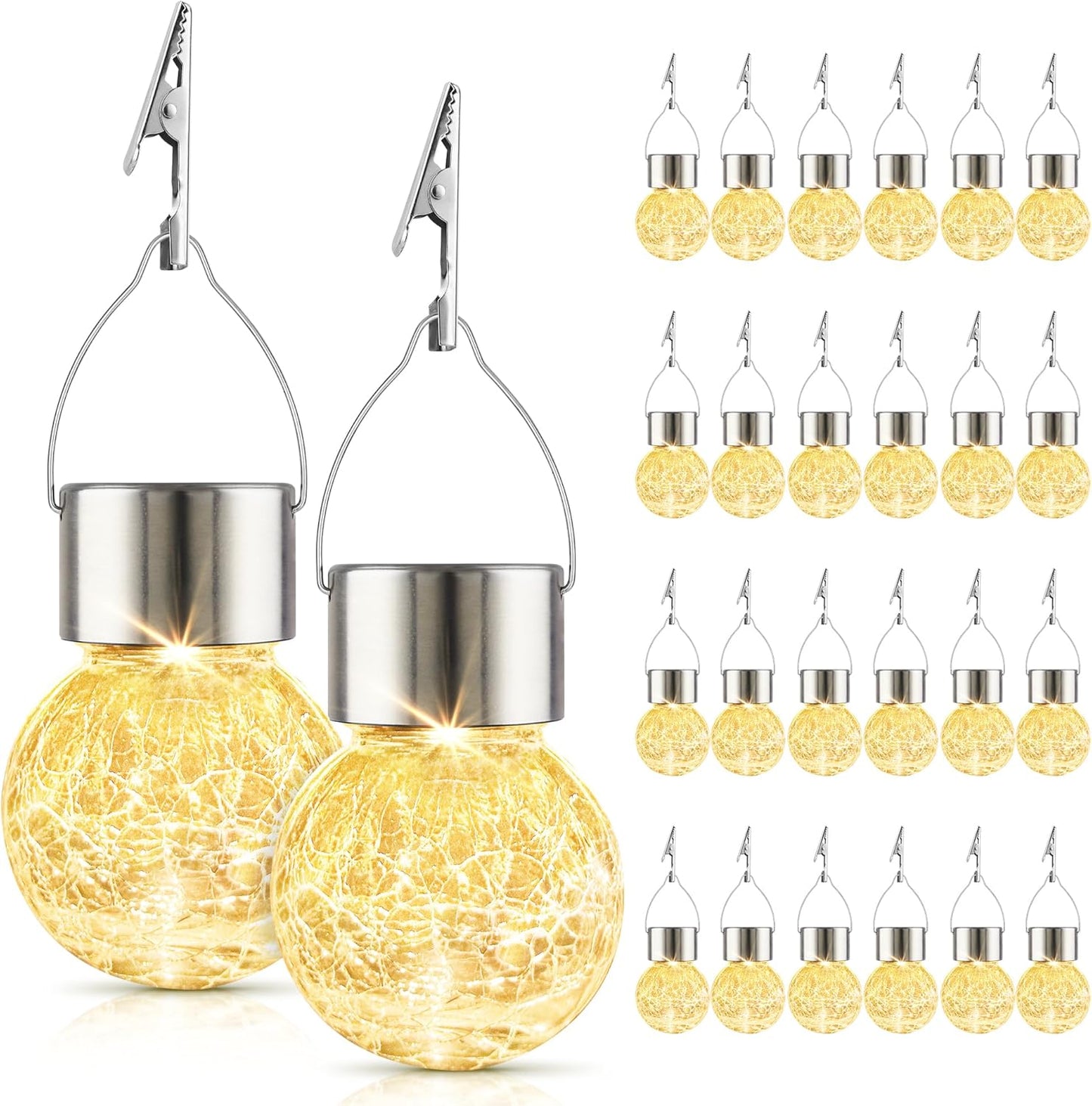 Solar Outdoor Lights Decorative 12 Pack, Hanging Solar Garden Lights Waterproof, Solar Powered Globe Cracked Glass Ball Lantern for Yard Patio Fence Tree Umbrella Holiday Decoration, Warm White