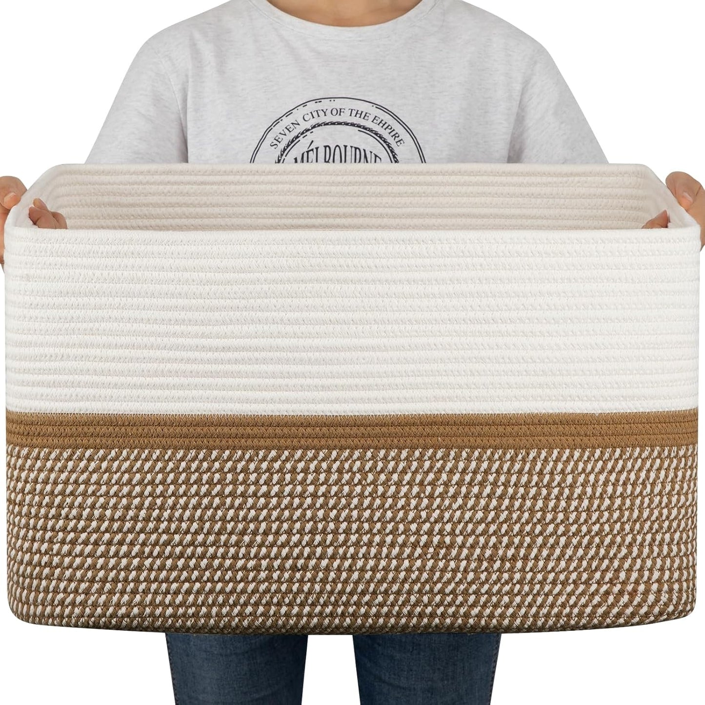OIAHOMY Large Blanket Basket, 22”x17”x12” Rectangle Woven Baskets, Nursery Blanket Storage Living Room, Toy Storage With Handle, Large Baskets for Organizing-Gradient Yellow