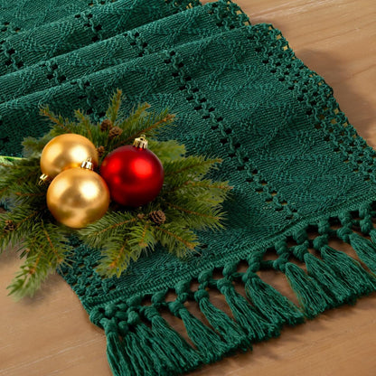 Socomi Boho Table Runner Summer Farmhouse Rustic Dining Kitchen Centerpiece Decor Small Macrame Woven Cotton Linen Coffee Table Runner for Dresser Scarf Home Decor 12x36 inch Beige
