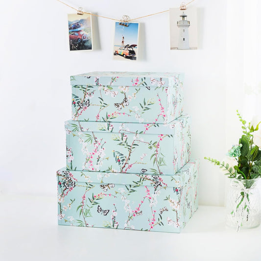 Soul & Lane Decorative Cardboard Storage Boxes with Lids for Home Decor and Organization, Set of 3 Large Keepsake Boxes for Memories & Gifts, Nesting Floral Photo Storage Containers, Purple Passion