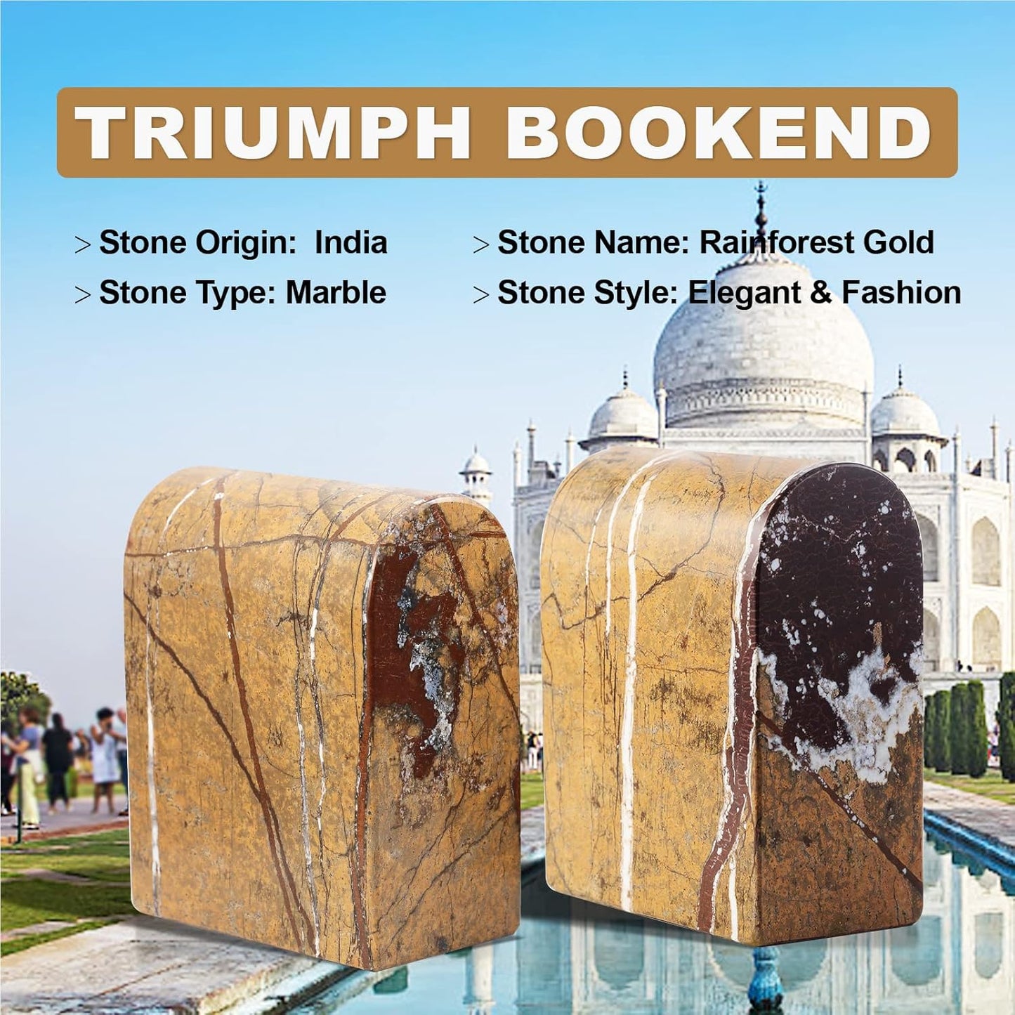 Koville African Natural Marble Bookends for Shelves, Non-Slip Book Ends, 13LBS Ultra Heavy Duty Marble Book Holder Organizer, Apartment Decor for Movies/CD/Video Games(Namib Fantasy)