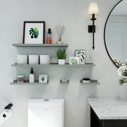 White Floating Shelves for Wall Decor, Wall Mounted Wood Storage Shelf for Bedroom, Living Room, Bathroom, Kitchen, Nursery, Display Picture Ledge Shelf with Lip Set of 2-14 Inches, White