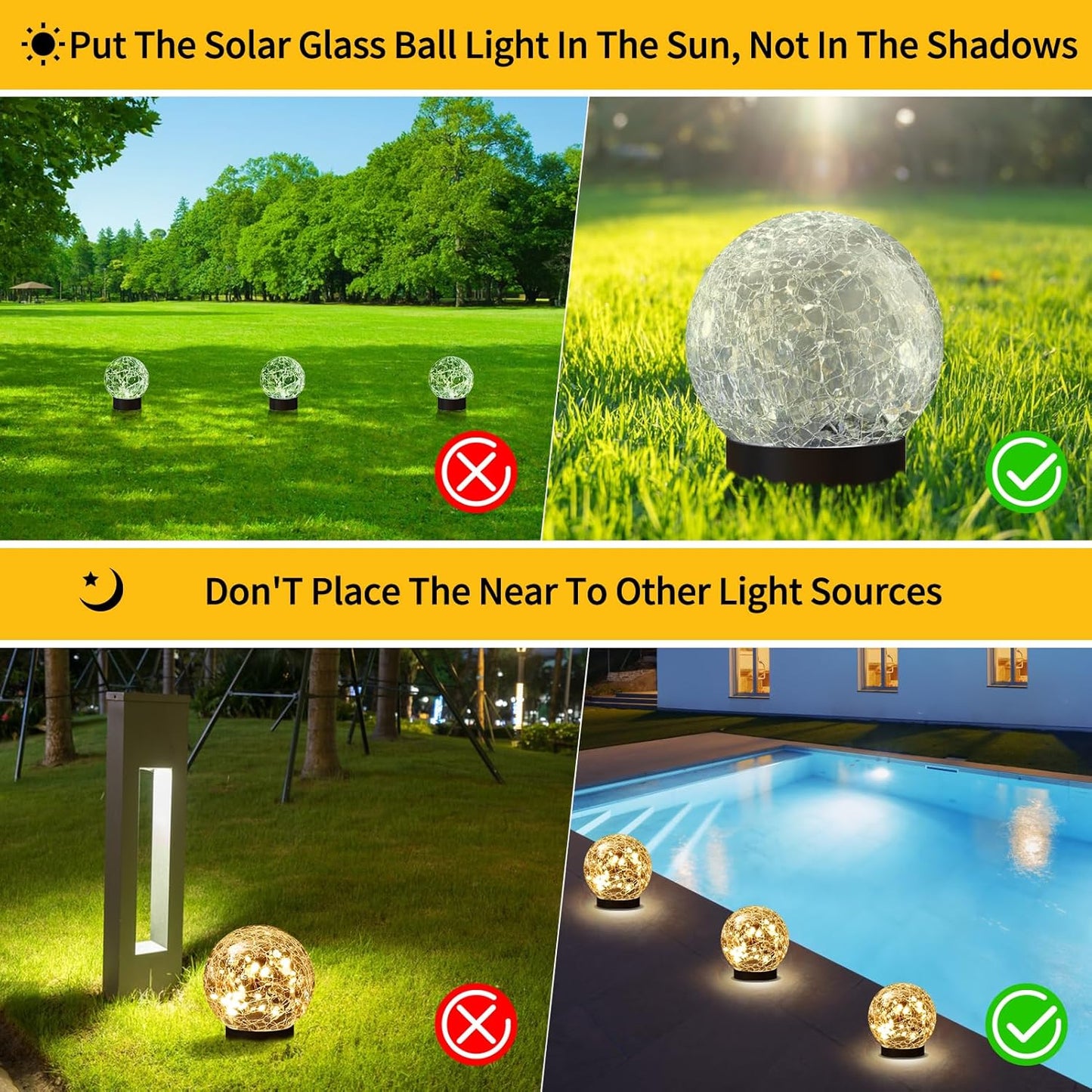 JKIMK Solar Globe Lights Outdoor Waterproof - Cracked Glass Ball Lights for Garden, Patio, Yard, Lawn and Backyard Decor - Solar Orbs for Outside Decorations