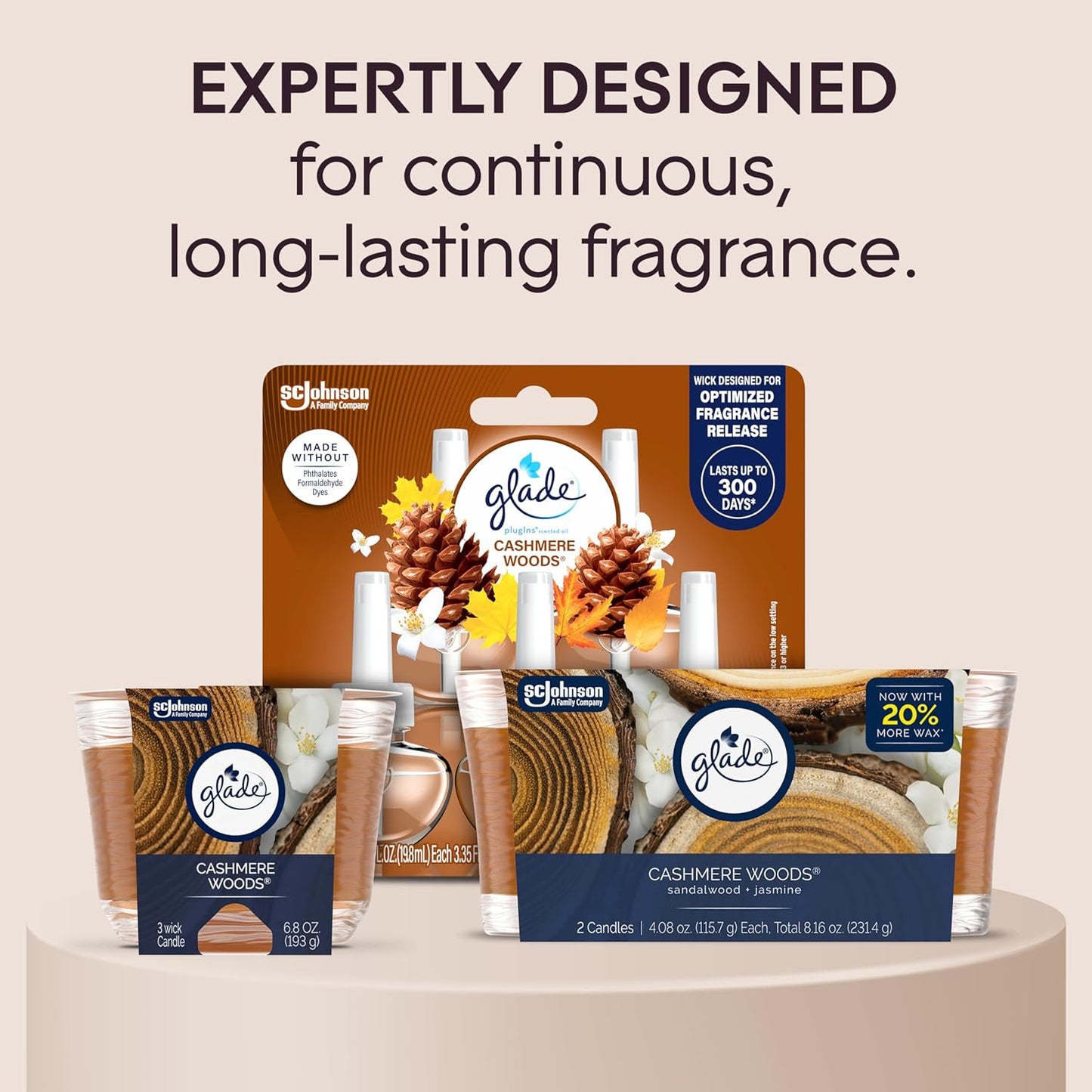 Glade 3-Wick Scented Candle Jar, Apple Cinnamon, Air Freshener Infused with Essential Oils, 6.8 Oz, 3 Count