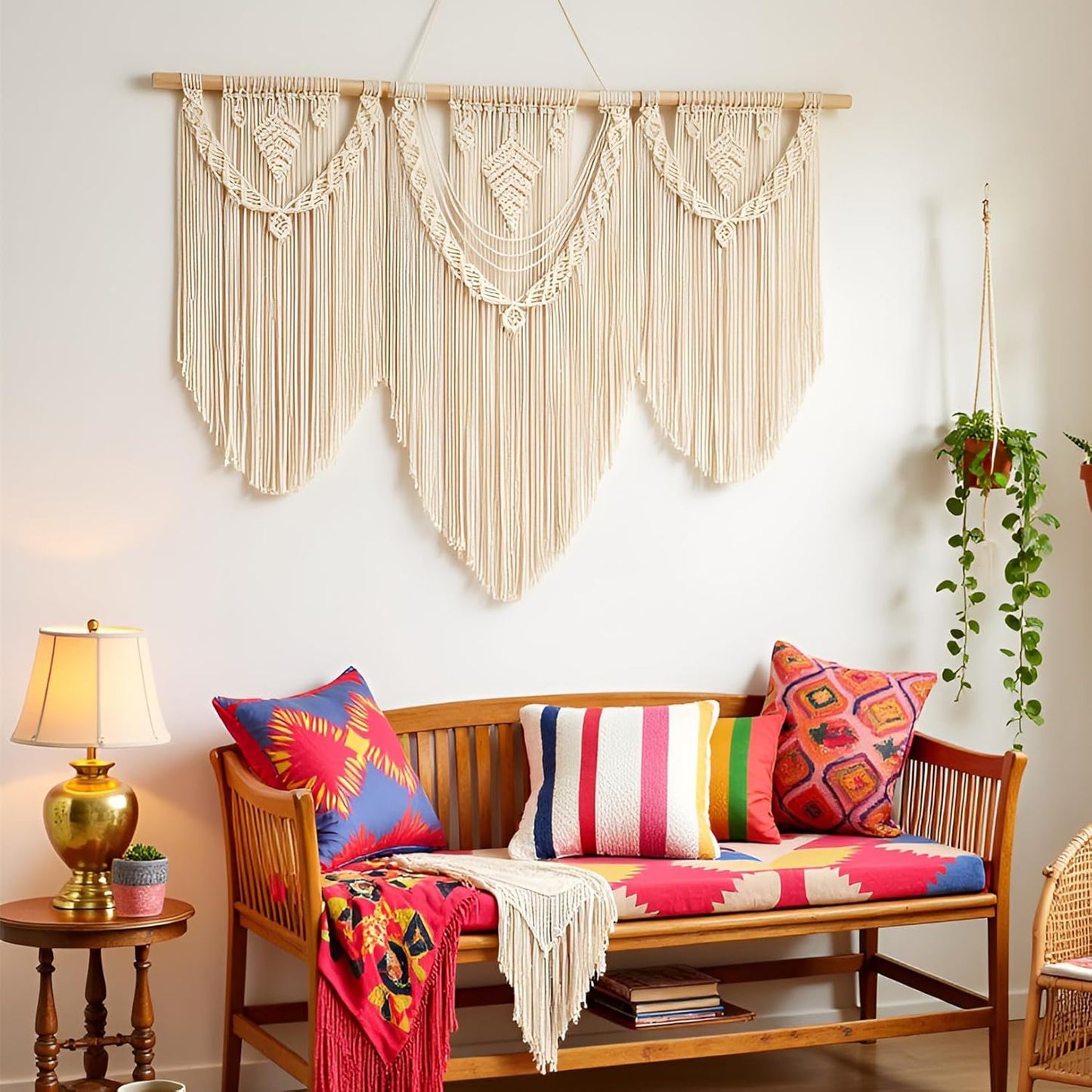 guzhiou large macrame wall hanging - Boho Tapestry Macrame Wall Decor Art- Chic Bohemian Handmade Woven Tapestry Home Decoration for Bedroom Living Room Apartment Wedding Party - 43"x32" (Wood bead)
