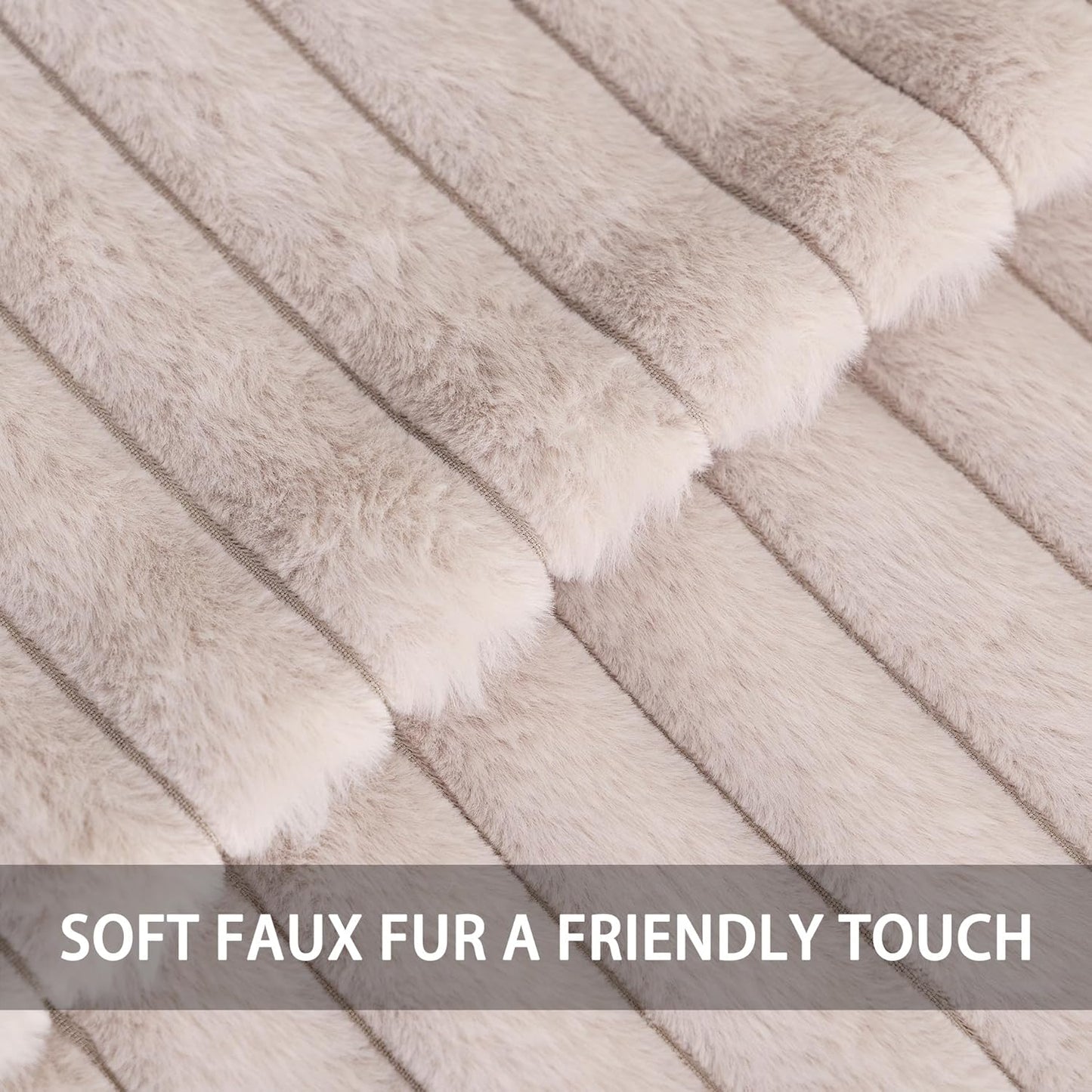 Aegero Pack of 2 Faux Fur Christmas Throw Pillow Covers 18x18 Inch, Soft Plush Striped Neutral Couch Pillow Cover, with Velvet Back Modern Home Decor for Sofa Living Room Couch Bed Cream White