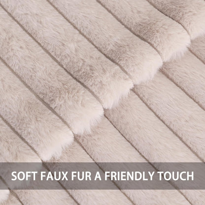 Aegero Pack of 2 Faux Fur Christmas Throw Pillow Covers 18x18 Inch, Soft Plush Striped Neutral Couch Pillow Cover, with Velvet Back Modern Home Decor for Sofa Living Room Couch Bed Cream White