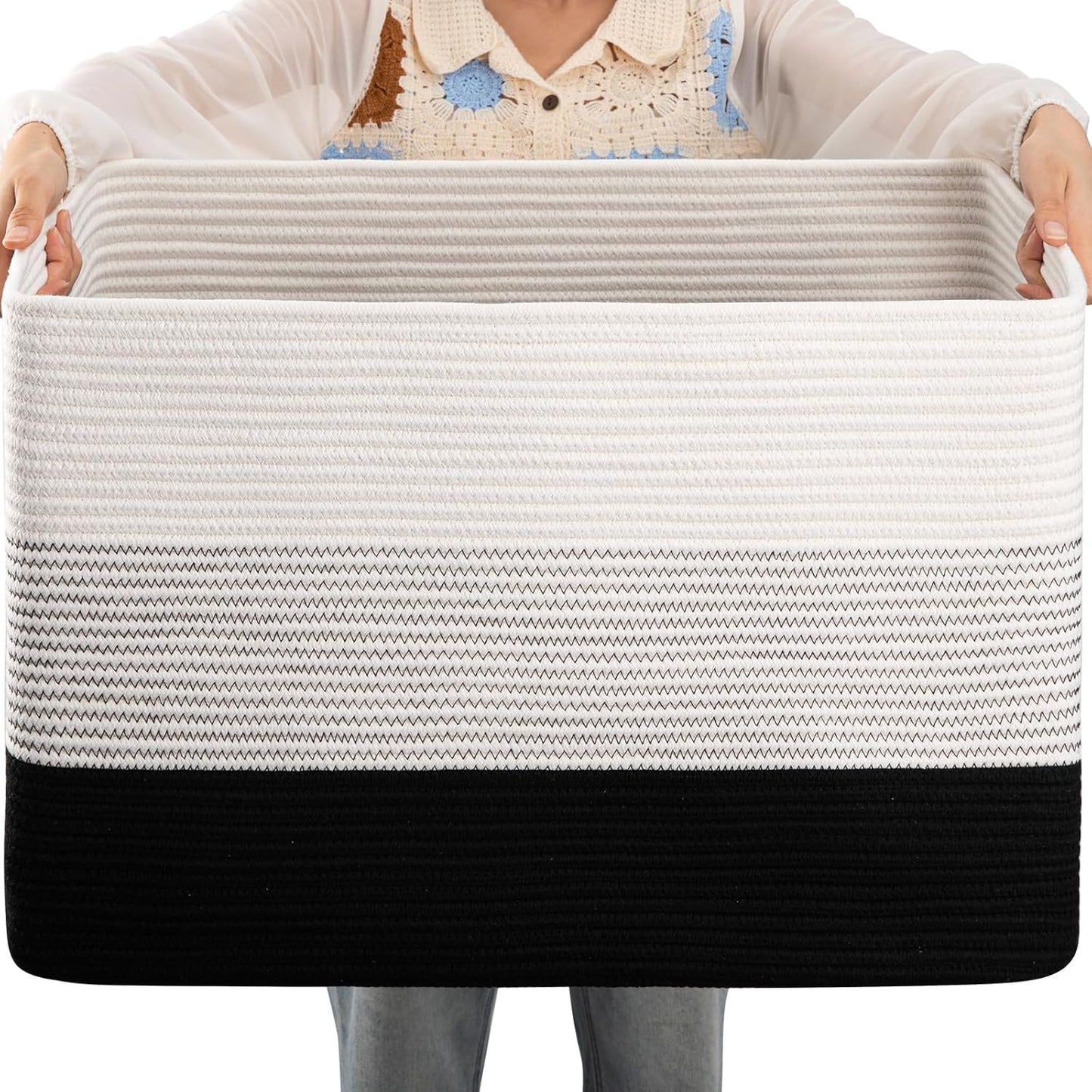 OIAHOMY Large Blanket Basket, 22”x17”x12” Rectangle Woven Baskets, Nursery Blanket Storage Living Room, Toy Storage With Handle, Large Baskets for Organizing-Gradient Yellow