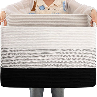 OIAHOMY Large Blanket Basket, 22”x17”x12” Rectangle Woven Baskets, Nursery Blanket Storage Living Room, Toy Storage With Handle, Large Baskets for Organizing-Gradient Yellow